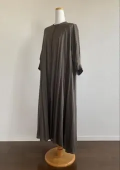 ミズイロインド バンドカラーフロントフライフレアシャツワンピース綿コットン日本製