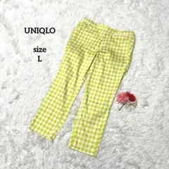 ユニクロ チェックパンツ ウエストゴム 春 派手 黄緑　おしゃれ 爽やか L