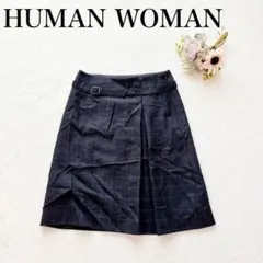 【ヒューマンウーマン】台形スカート（SS）チェック柄 ベルト付き ウール100％