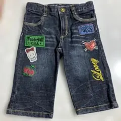 刺繍入りダーク　デニムハーフパンツ　女の子服