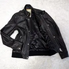 ブラック レザーシングルライダースジャケット メンズ　ラムレザー