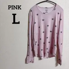 PINK 【L】星柄 長袖Tシャツ レディーストップス 海外古着 かわいい