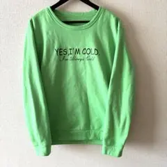 SHEIN ロゴプリント スウェット 裏起毛 ライムグリーン L