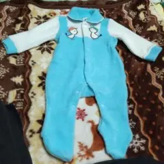 水色 鳥刺繍 ロンパース