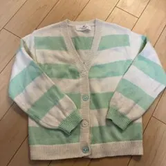 H&M アイボリー ミントグリーン ボーダーカーディガン 130cm