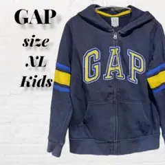 392【GAP】XL キッズ パーカー ネイビー 黄色 長袖 裏地暖か