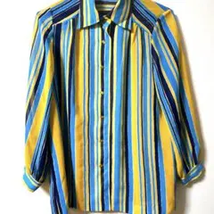 デザインシャツ　ストライプ　レトロ　総柄　シック　長袖
