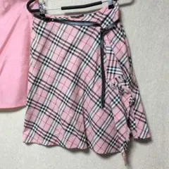 バーバリーブルーレーベル　ノバチェック　ピンク　巻スカート　サイズ38　三陽商会