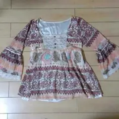 INGNI七分袖アジアンエスニック花柄ボヘミアンチュニックブラウス