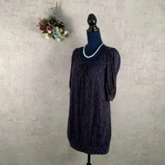 【古着】フリーズフレーズ ワンピース ドレス バックリボン 七分袖 M ネイビー