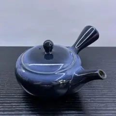 昭和レトロ 美濃焼 青釉 陶器製 帯網 茶こし 急須 横手 ティーポット 茶器
