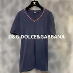D&G DOLCE&GABBANA ロゴ刺繍 半袖Vネックカットソー ネイビーのサムネイル