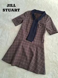 ジルスチュアート チェック ワンピース フリル ボウタイ S