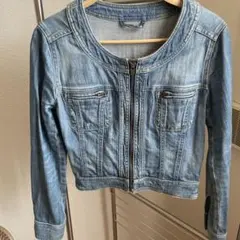 アンタイトル　ライトブルー ノーカラー　デニムジャケット
