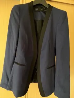 ZARA BASIC ノーカラージャケット S ネイビー