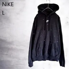 NIKE フーディ L 黒 スウッシュ パーカー 短丈 スウェット アメリカ古着