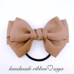ブラウン　リボンヘアゴム