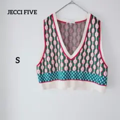 JECCI FIVE ジェッシィファイブ ニットベスト Vネック 幾何学模様 S