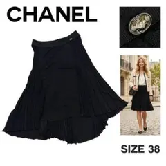 CHANEL ブラック プリーツスカート ミモレ丈 M ココマーク フランス製のサムネイル