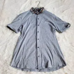 タケオキクチ 半袖 シャツ チェック グレー 異素材 コットン 上品 カジュアル