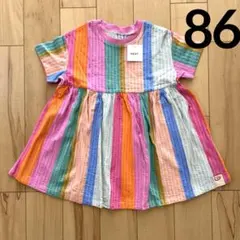 【☆新品☆】86 レインボーストライプ　コットン　ワンピース