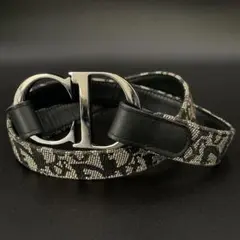 美品　クリスチャンディオール　CDロゴ　バックルベルト　トロッター柄　ネイビー