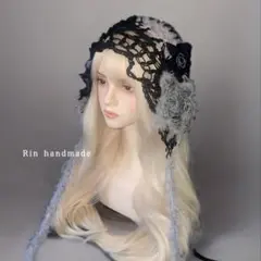 うさみみ ボンネット フード帽 うさぎ耳 耳付き帽子 編み物 グランジ