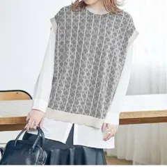 【Linoluce しまむら】　ジャガード　ニットベスト　重ね着　着回し　洗える