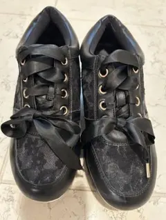 リボン付き厚底ブラックスニーカー 量産型 地雷 フレンチガーリー