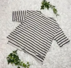 ★美品★ GU ジーユー　Tシャツ　半袖　M ボーダー　ホワイト　綿100%