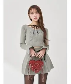 Darich ウエストオープンリボンデザインニットミニワンピース グレー FL