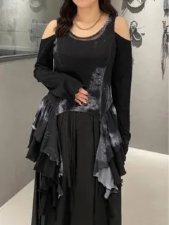 ゴブラン×メッシュ×デニム リメイクロングワンピース フロントジップ