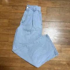 ライトブルー ワイドレッグデニムパンツ