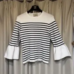UNITED ARROWS フレアスリーブ ボーダー リブニット