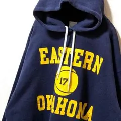 イースターンオクラホマ17 ロゴ スウェットパーカー ネイビー 紺色 古着