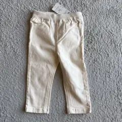 【新品】プティマイン　デニムストレートパンツ　ホワイト　80センチ 長ズボン