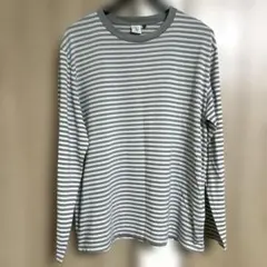 エーグル AIGLE XL ロンT ストライプ グレー 長袖 Tシャツ　刺繍ロゴ