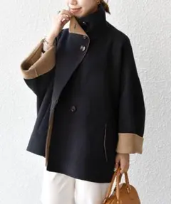 SHIPS any: リバー スタンドカラー ポンチョ ショート コート