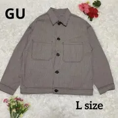 【GU】メンズ シェフジャケット【L】ブラウン系　チェック柄　厚手生地　おしゃれ