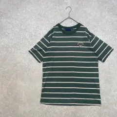 半袖　ボーダーTシャツ　ダークグリーン　古着　ストリート系　ワンポイント