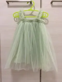 Dudu cream 薄緑色 ベビーチュールドレス 80