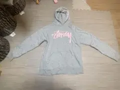 スチューシー　パーカー　ビッグロゴ　ピンク　グレー