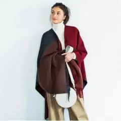 ユニクロ UNIQLO カラーブロック ストール ポンチョ ブランケット レッド