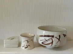 絵志野　茶碗，香合，蓋置のセット