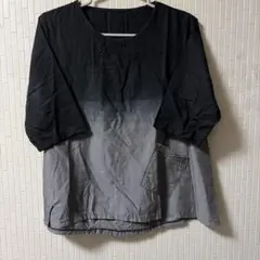 黒とグレーのグラデーション仕様 5部袖カットソー、ブラウス