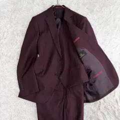 極美品✨ガルニエ スリーピーススーツ 3点セット ベスト ボルドー ストライプのサムネイル