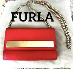 【極美品】FURLA フルラ チェーンショルダーバッグ 赤　GOLD激レア品