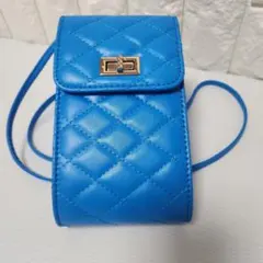 青 キルティング スマホポシェット ショルダーバッグ ポ－チ