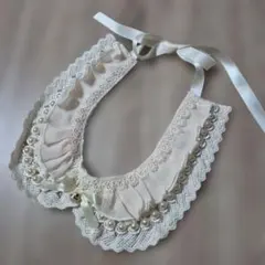 女児　アイボリー レース付け襟 パール装飾