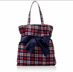 リボンチェックトートバッグ　 トートバッグ バッグ リボン チェック柄